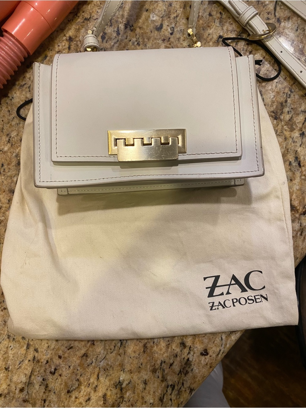 ZAC Zac Posen Cream Leather Shoulder Bag with Gold Hardware